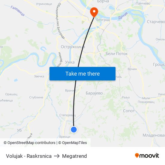 Volujak - Raskrsnica to Megatrend map