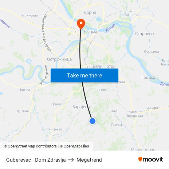 Guberevac - Dom Zdravlja to Megatrend map