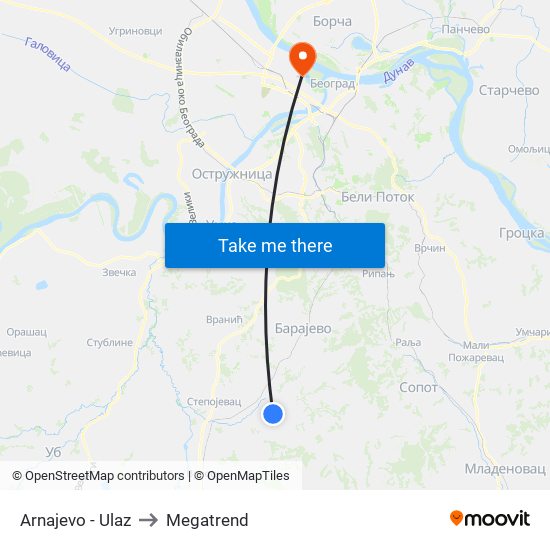 Arnajevo - Ulaz to Megatrend map