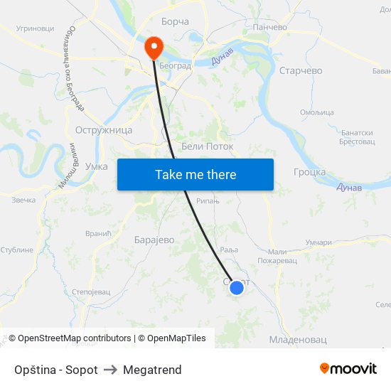 Opština - Sopot to Megatrend map