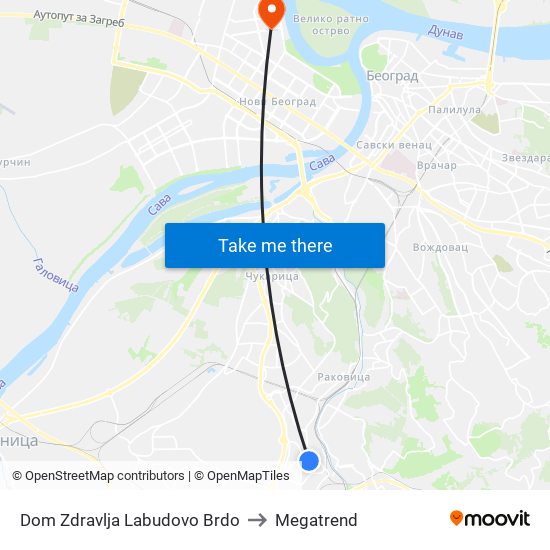 Dom Zdravlja Labudovo Brdo to Megatrend map