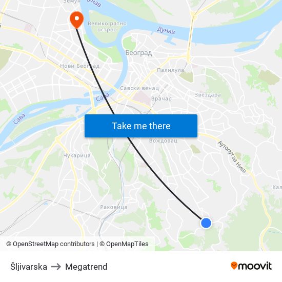 Šljivarska to Megatrend map