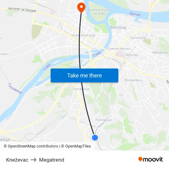 Knezevac to Megatrend map