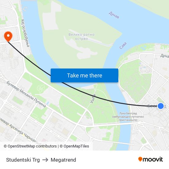 Studentski Trg to Megatrend map
