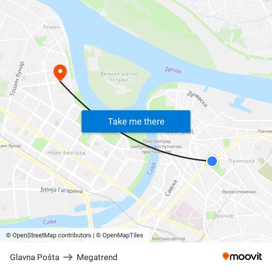 Glavna Pošta to Megatrend map