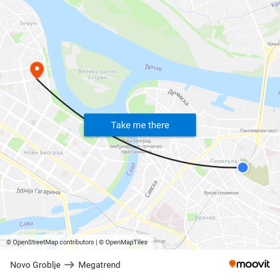 Novo Groblje to Megatrend map