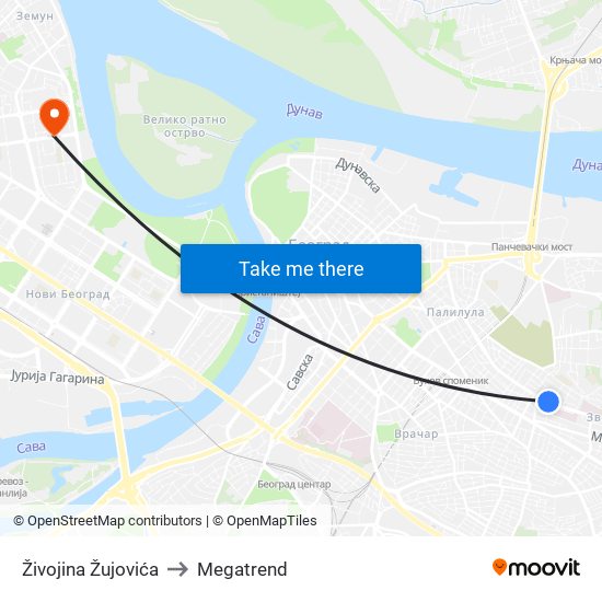 Živojina Žujovića to Megatrend map