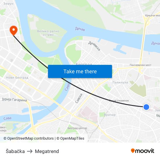 Šabačka to Megatrend map