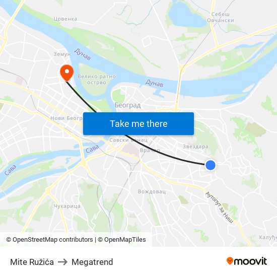 Mite Ružića to Megatrend map