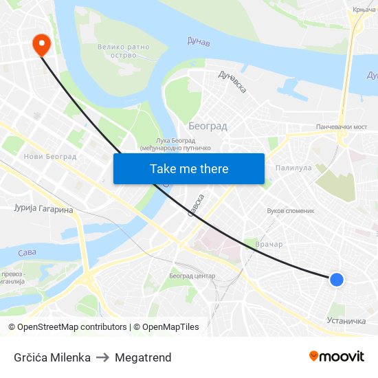 Grčića Milenka to Megatrend map