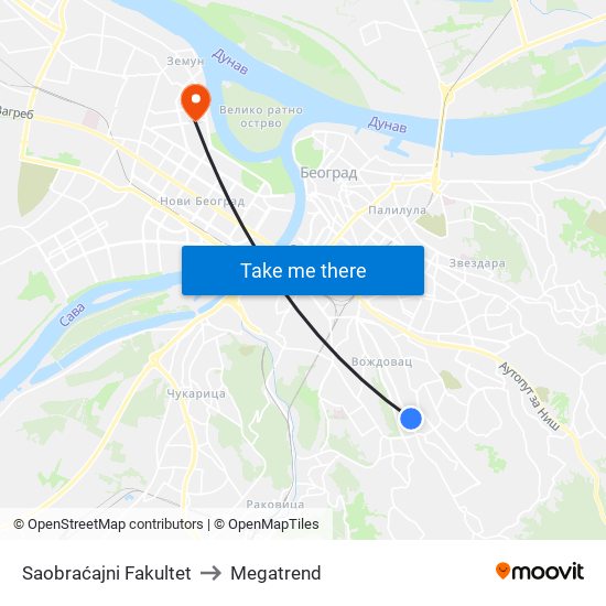 Saobraćajni Fakultet to Megatrend map