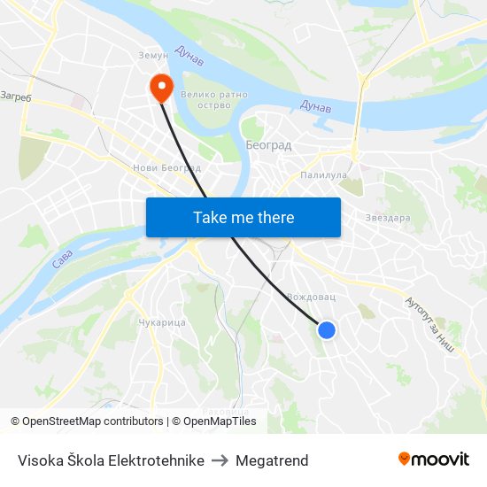 Visoka Škola Elektrotehnike to Megatrend map