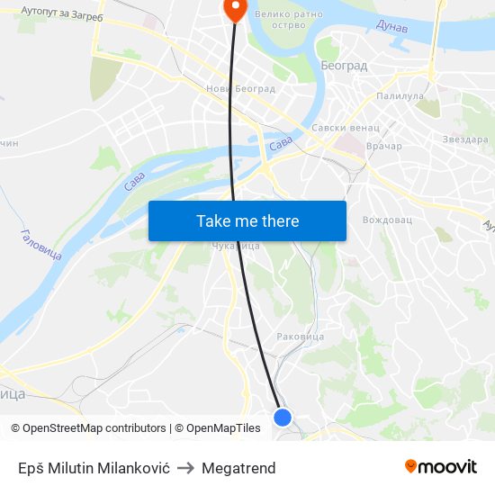 Epš Milutin Milanković to Megatrend map