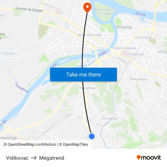 Vidikovac to Megatrend map