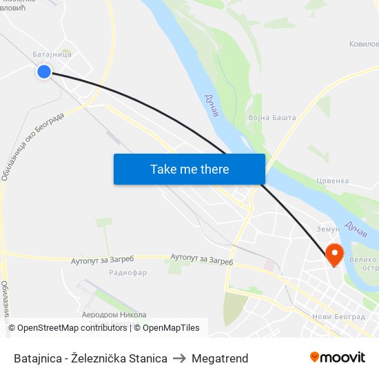 Batajnica - Železnička Stanica to Megatrend map