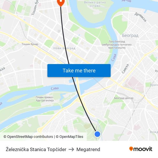 Železnička Stanica Topčider to Megatrend map