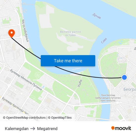 Kalemegdan to Megatrend map