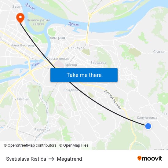 Svetislava Ristića to Megatrend map