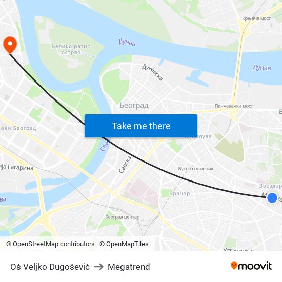 Oš Veljko Dugošević to Megatrend map