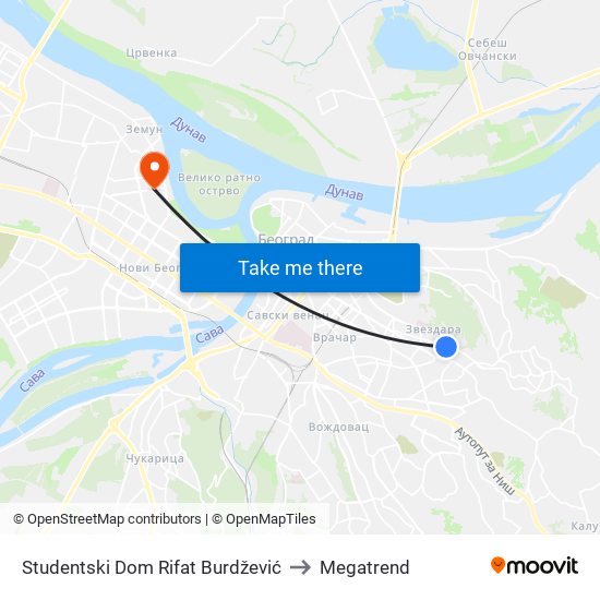 Studentski Dom Rifat Burdžević to Megatrend map