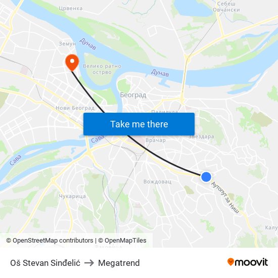 Oš Stevan Sinđelić to Megatrend map