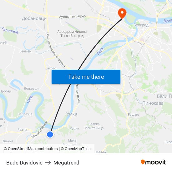 Bude Davidović to Megatrend map