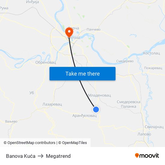 Banova Kuća to Megatrend map