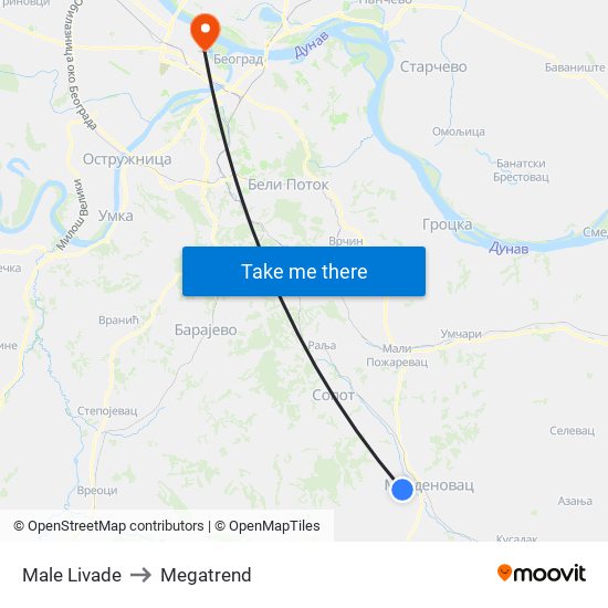 Male Livade to Megatrend map