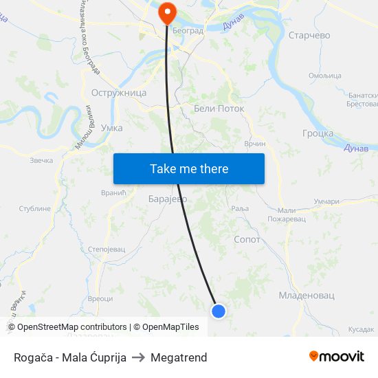 Rogača - Mala Ćuprija to Megatrend map