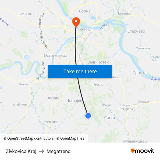 Živkovića Kraj to Megatrend map