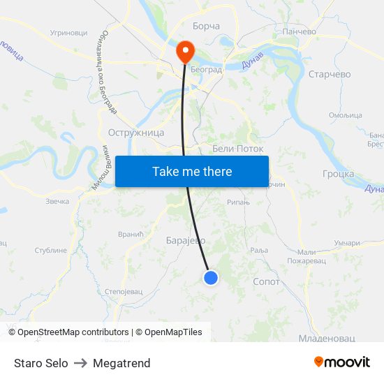 Staro Selo to Megatrend map