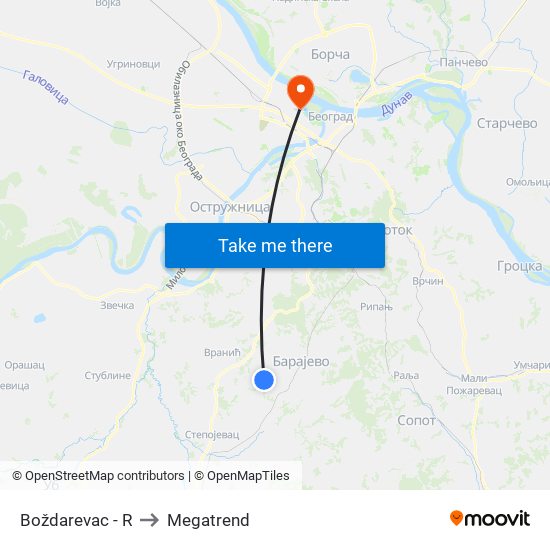Boždarevac - R to Megatrend map