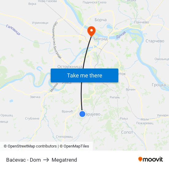 Baćevac - Dom to Megatrend map