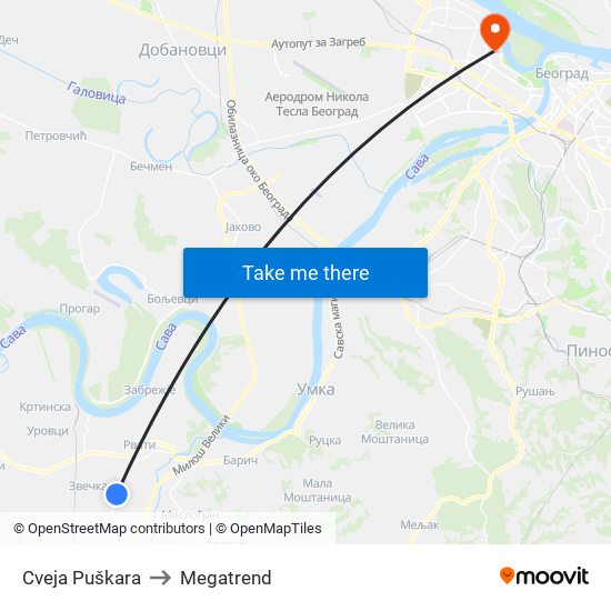 Cveja Puškara to Megatrend map