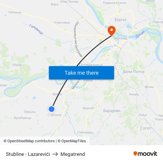 Stubline - Lazarevići to Megatrend map