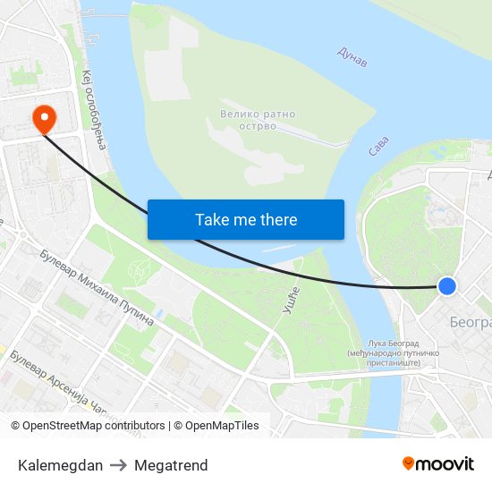 Kalemegdan to Megatrend map