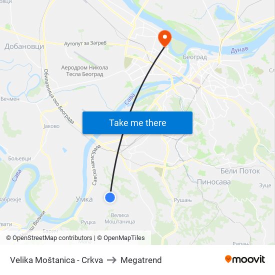 Velika Moštanica - Crkva to Megatrend map