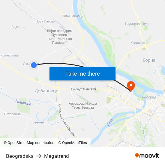 Beogradska to Megatrend map