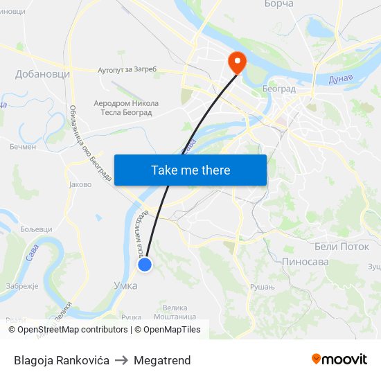 Blagoja Rankovića to Megatrend map