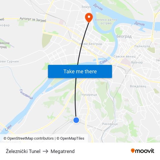 Železnički Tunel to Megatrend map