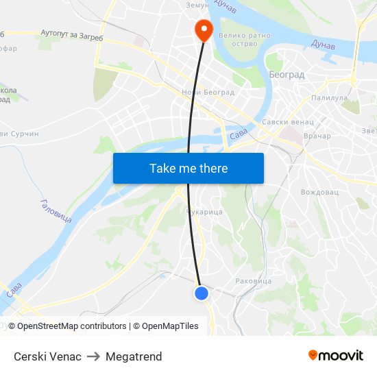 Cerski Venac to Megatrend map