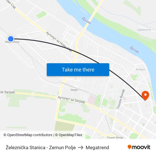 Železnička Stanica - Zemun Polje to Megatrend map