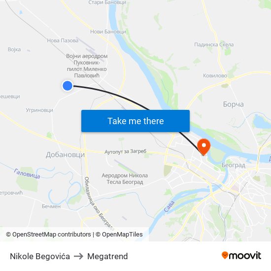 Nikole Begovića to Megatrend map