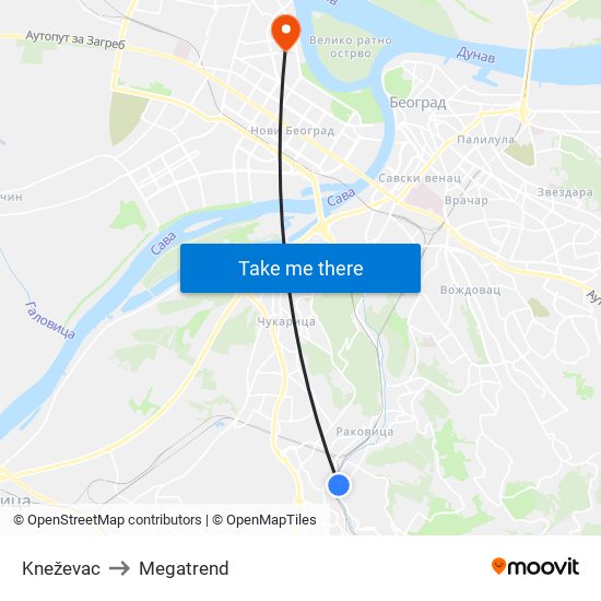 Kneževac to Megatrend map