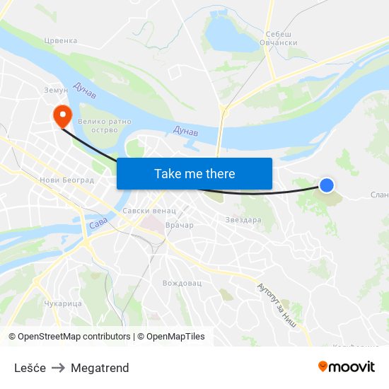 Lešće to Megatrend map