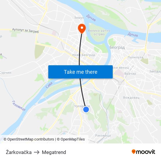 Žarkovačka to Megatrend map