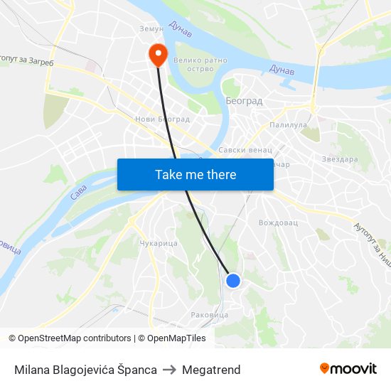 Milana Blagojevića Španca to Megatrend map