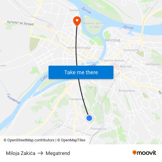 Miloja Zakića to Megatrend map