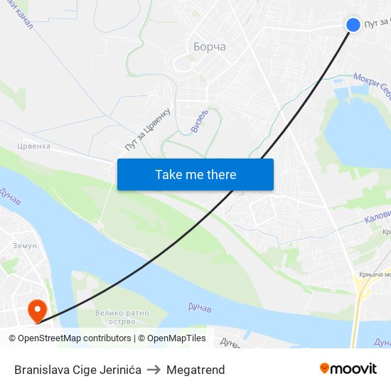 Branislava Cige Jerinića to Megatrend map