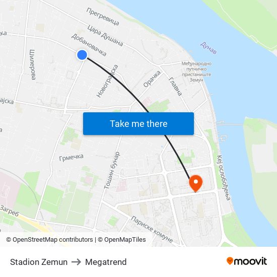 Stadion Zemun to Megatrend map